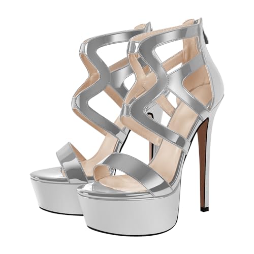 Image of richealnini Women's Crisscross Platform Stiletto High Heels Strappy Sandals with Zipper