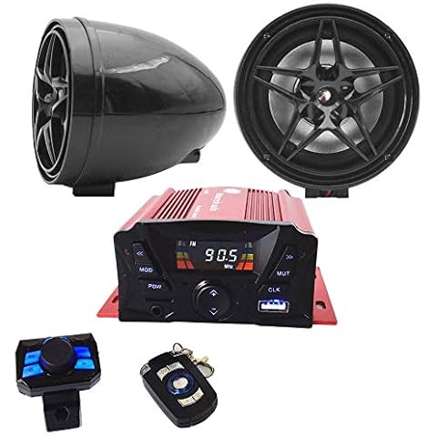 XYC 12V Motorcycle Waterproof FM USB 4 Channel 3 Inch UTV ATV Bluetooth Amplifier Sound System Audio Stereo Hand-Free Speakers Audio (2 Speakers Black) Cover