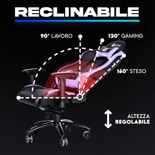 eSports - Sedia gaming Viola di Alta Qualità + Supporto Lombare e Cervicale + Reclinabile + Poltrona Gaming Ergonomica e Regolabile + Pelle Sintetica e Materiali Premium [NUOVA VERSIONE] - Sedia gaming - Immagine 6