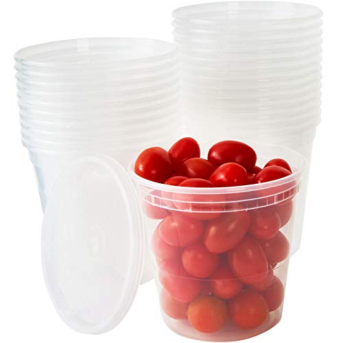 Deli Grade, BPA Free 24oz Plastic Containers with Lids, 24ct. Leakproof, Microwavable Portion Container for To-Go Orders, Food Prep and Storage. Reusable Takeout Cups for Restaurant, Cafe and Catering