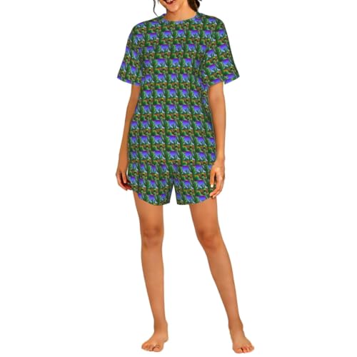 Pyjama court femme manches courtes imprimé cactus désert vêtement de nuit quotidien