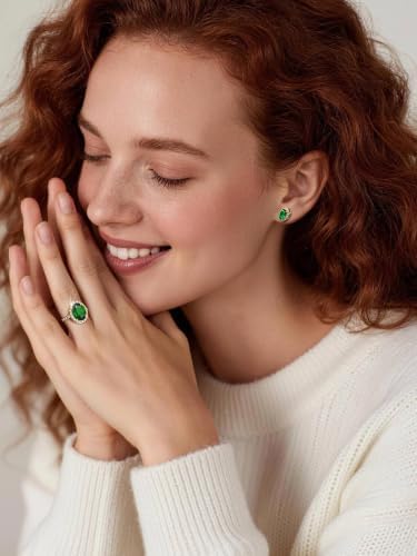 ININY Certified 3ct Lab Grown Emerald Halo Oval Ring (8) - 3