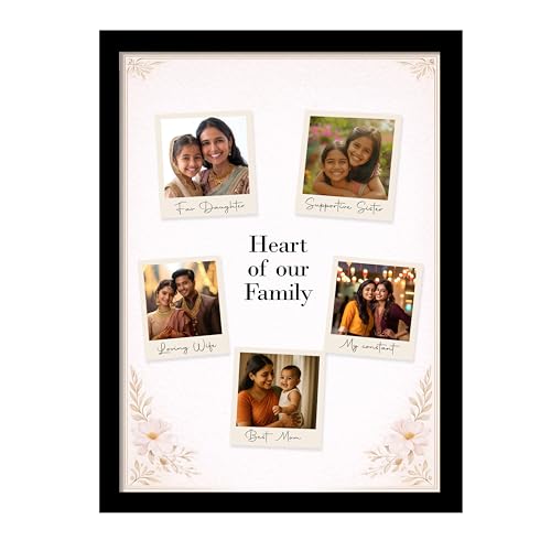 Image of Customized Photo Frame Wall Decor Collage of 5 Images Gift For Mother Sister Wife Girlfriend and Friend, Personalized Women's Day and Mothers Day Photo Frame Gift For Home Living room Bedroom 23x32 cm