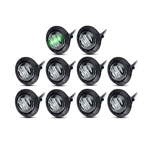 (Pack of 10) Meerkatt 3/4 Inch Mini Round Smoked Lens Green LED SMD Clearance Side Marker Indicator Light Boat Bus Trailer Tow Truck RV 12V DC w/Grommets