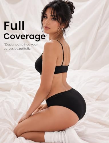 Image of READY TO LOVE Cotton Underwear for Women 6Pack Sexy Bikini Panties Clothing | Lace Waistband,Full Coverage,Essentials Womens Lingerie Fashion Clothing,for Fitness Workout Vacation Travel Women Outfits