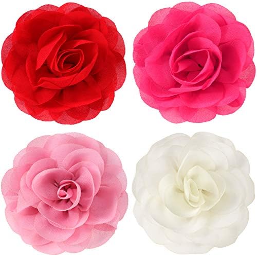 4 Pieces Dog Flower Bow Collar Multicolored Pet Bow Collar Dog Charms Flower Set for Puppy Dog Collar Cat Pet Grooming Accessories (Red, Rose Red, Light Pink, Milk White)