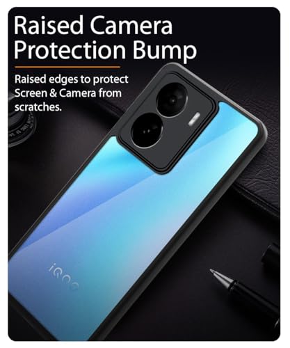 Image of WOW IMAGINE Shockproof Hybrid Back Cover for iQOO Z7 5G | iQOO Z7s 5G | Hard Slim fit Back Case | PC & TPU | Clear Transparent Case - Black