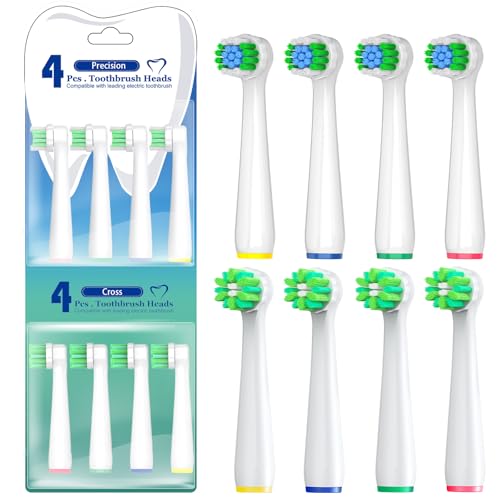 Replacement Heads Compatible with Oral B Braun Pro 1000/500/Genius x Electric Toothbrush Heads, Precision Refills for Sensitive Care, Cross Clean Brush Heads for Deep Clean, 8 Count White