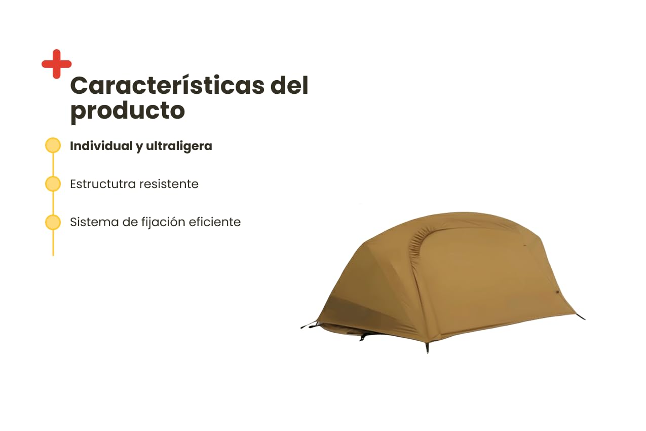 Inuitz Tienda de campaña 1 Persona Ultraligera – Ligera y Resistente 1 kg – Montaje rápido con Clavos y Cordones – Ideal para Camping, Trekking y Senderismo en Solitario