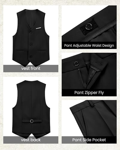 WULFUL Boys 5 Pieces Tuxedo Suit Set Kids Suits Shawl Collar Jacket Pant Vest and Bow Tie for Wedding Ring Bearer Party Prom Black