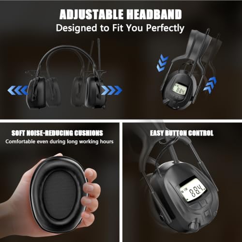 Image of Gardtech Bluetooth 5.3 AM /FM Radio Hearing Protection,29dB SNR Safety Earmuffs with Digital Display, Rechargeable Noise Cancelling Headphones for Mowing, Workshops and Snowblowing Black