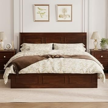 Bellemave Queen Platform Bed with Adjustable Headboard for Adults Walnut