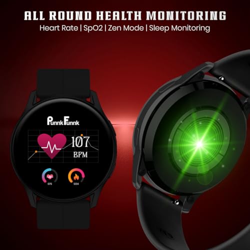 Image of PunnkFunnk Active 5 Smart Watch with 1.3 inch AMOLED HD Display | Bluetooth Calling, AI Voice Assistant, 100+ Sports Modes, Heart Rate & SPO₂ Tracking, IP68 Waterproof for Men & Women- (Black)
