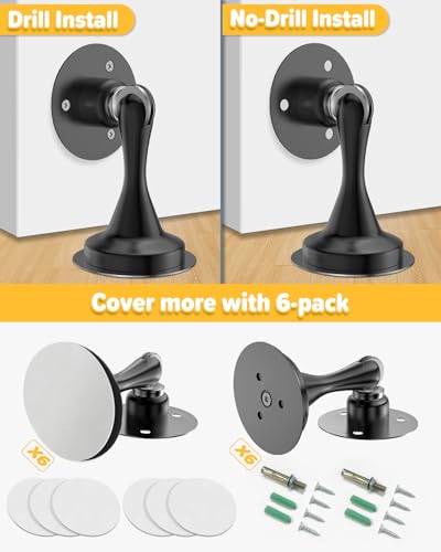 Image of Door Stoppers Magnetic Door Catch - 6 Pack Stainless Steel Heavy Duty Door Holder Stops for Bottom Top of Door - Wall Floor Mounting No Drill Strong Adhesive & Screws Strong Magnet Keep Door Open