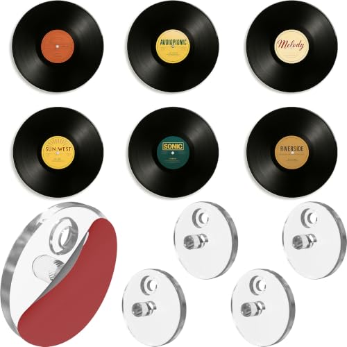 Modern JP Adhesive Vinyl Wall Mount for Discs (4-Pack) – Strong Hold Record Holder Wall, Minimalist Vinyl Record Display, Record-Safe Easy Installation – Clear