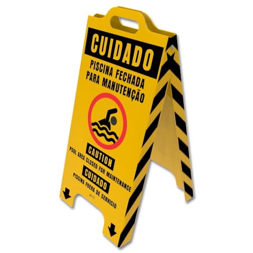 Cavalete De Sinalização Atenção Piscina Fechada Para Manutenção - Trilíngue