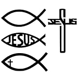 Pack of 4 Jesus Fish Vinyl Decals Religious Cross Stickers for Cars Window Bumper Laptop Tablets (6