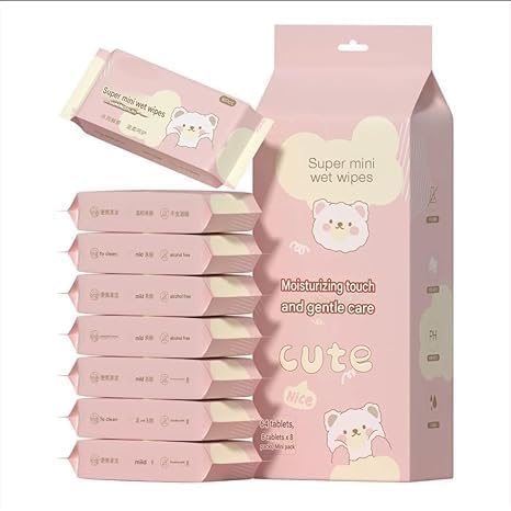 Portable Pocket Wet Wipes Pack for Travel & Daily Use | Gentle Plant-Based Facial & Hand Cleansing Tissues | Mini Moist Wet Tissues for Office, Car & Outdoor Use (64 Wipes)-image-8
