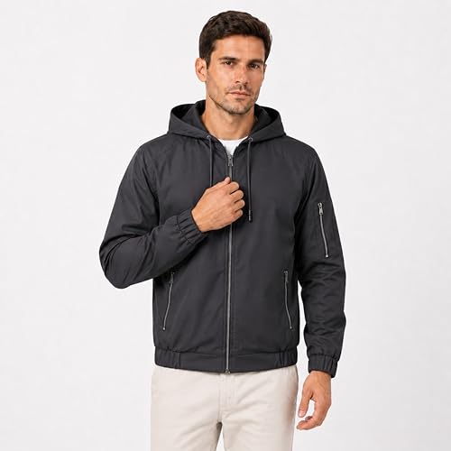 Image of Men's Water-Resistant Full Sleeve Jacket for Light Rain - Zipper Closure, Inside Pocket - Ideal for Bikers & Outdoor Activities
