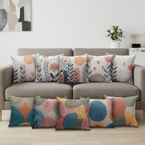 Image of Reversible Cushion Cover 16 inch x 16 inch Set of 5 - Premium Stitched Sofa Pillow Cover Set with 10 Unique Bohemian Printed Designs & Invisible Zipper