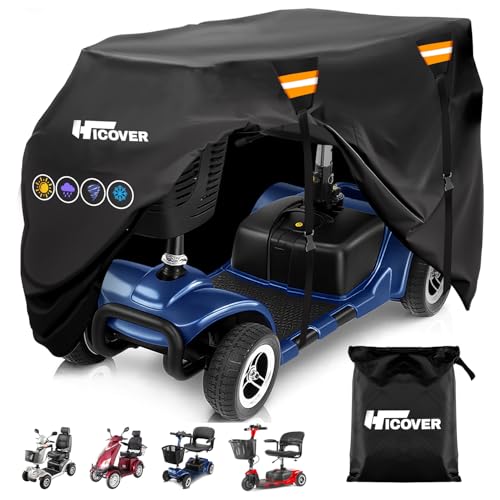 Hicover Heavy-Duty Waterproof Mobility Scooter Cover with Reflective Strips - Universal Fit for 3 & 4 Wheel Scooters (49"x23"x39"), Includes Storage Bag & Windproof Buckles