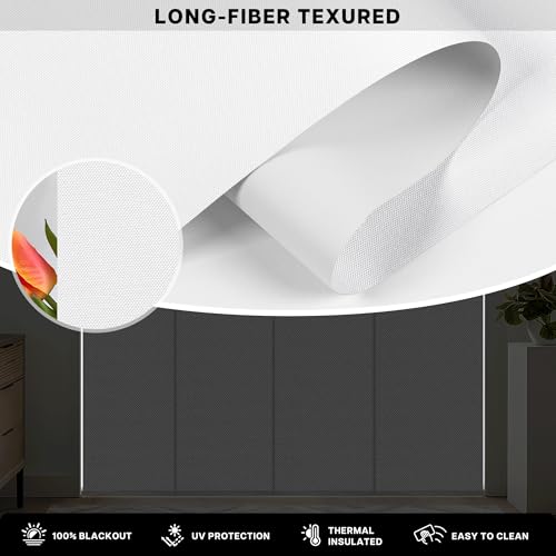Lazblinds Adjustable Blackout Vertical Blinds for Sliding Doors, Extendable Track (45 3/4'' - 82 5/8'' W), Trimmable Panels Up to 96” H for Room Divider & Patio Door, White Blackout by LazBlinds - Used condition - Image 3