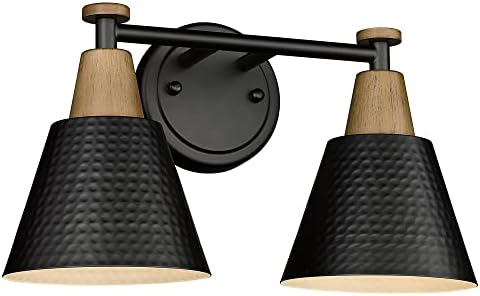 FEMILA Black Bathroom Light Fixtures, 2-Light Bathroom Vanity Lights Over Mirror with Hammered Metal Shade, Modern Wall Sconces Lighting for Kitchen Bedroom Living Room, 4FG59B-2W BK