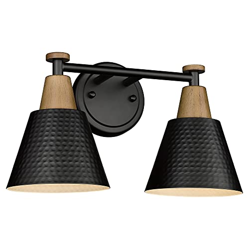 Image of FEMILA Black Bathroom Light Fixtures, 2-Light Bathroom Vanity Lights Over Mirror with Hammered Metal Shade, Modern Wall Sconces Lighting for Kitchen Bedroom Living Room, 4FG59B-2W BK