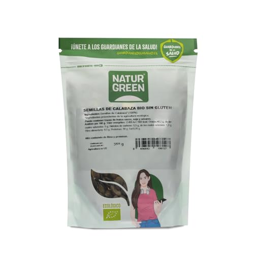NaturGreen - Semilla de Calabaza Bio 350 g, Fruto Seco Ecológico, Fuente de Proteína y Fibra, Sin Gluten, Sin Azúcares Añadidos y Vegano, Ideal en Ensalada, Pan, Yogur y Snack Saludable