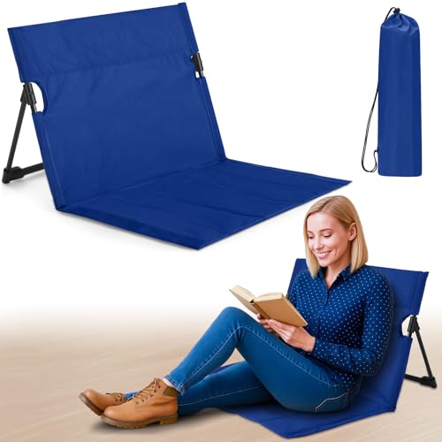 Jetec Foldable Floor Backrest Chair Portable Camping Chair with Storage Bag Light Weight Lazy Seat for Indoor Outdoor Bed Ground Park Lawn Concerts Beach Hiking (Navy Blue)