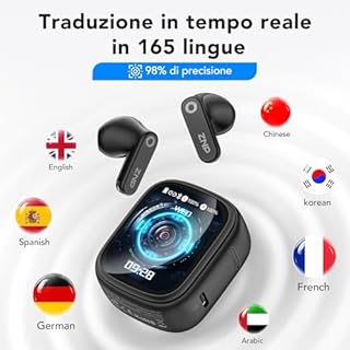 N02 cuffie traduzione simultanea,4 in 1 Auricolari Traduttore 165 lingue e 9 modalità traduzione,traduttore simultaneo vocale,Domanda e Risposta AI con un Clic, Bluetooth 6.0 per viaggio e affari.