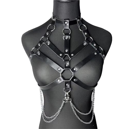 Gothic Punk Body Chain for Women,Faux Leather Adjustable Harness Belt&Waist Cincher for Rave Festival,Halloween,Y2K Clubwear3