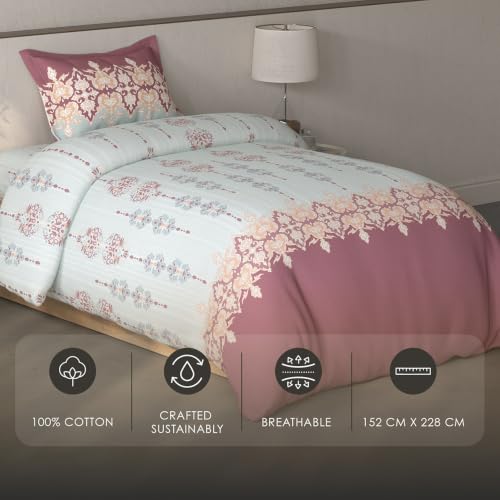 Image of Spaces Fiora Ornate Single Bedsheet with 1 Pillow Covers | 100% Cotton Bed Sheet | Percale Bedding Set | Super Soft & Breathable Bedsheet | Light Grey | 152 x 228 Cm