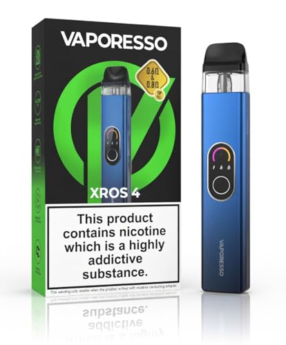 VAPORESSO XROS 4 POD Vape Kit [Blue] - Upgraded 1000mAh Battery COREX 2.0 Mesh Technology 30 Mins 2A Fast Charging Refillable and Rechargeable E Cigarettes No Nicotine No Liquid