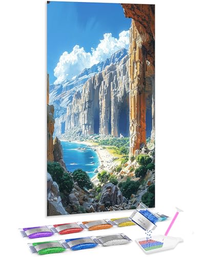 Pintar con diamantes 5D el paisaje de mar y acantilados Jumpdot relaja y crea cuadros de 70x40 cm