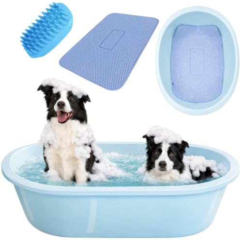 犬用 バスタブ 滑り止めマット 浴槽用 シンプル かわいい オシャレ シャンプー時の転倒防止 42個吸盤付き バスマット 犬用お風呂 (ブルー)