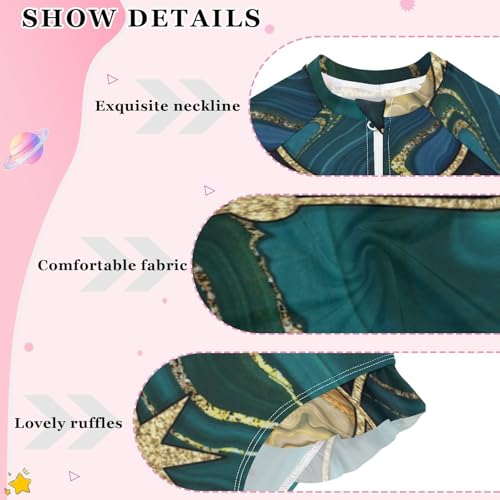 Girls One Piece Swimsuits Long Sleeve Swimsuit Zipper Bathing Suits Cosmic Galaxy Gold Marbled3