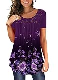 BeadChica Women's Casual Tunic Tops To Wear With Leggings Short Sleeve Flare Summer Loose TShirts Flowy Lace Blouses-Floral-XXL
