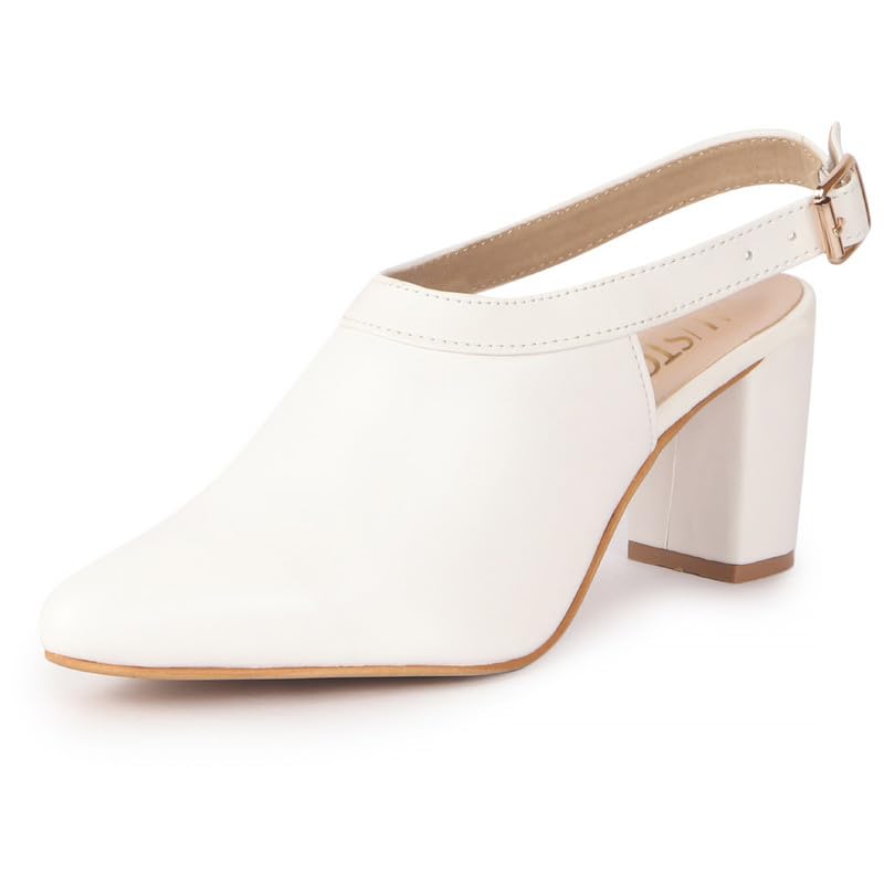 Image of FAUSTO Women Pointed Toe Block Heel Adjustable Backstrap Shoe Style Sandals | Soft Padded Insole | Semi Formal Outfit Sandals