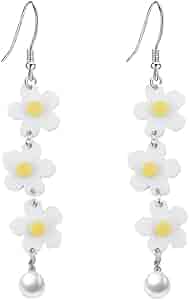 Amazon.com: Long Daisy Earrings for Women,White Daisy Flower