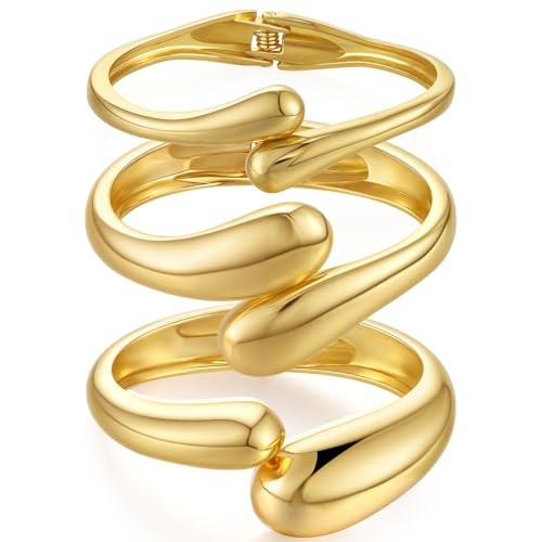 3 Pcs Chunky Gold Bangle Bracelet for Women Polished Trendy Thick Gold Cuff Bracelets Gifts for Women Jewelry