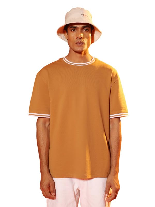 Image of SUBTRACT Round Neck Oversized T Shirt for Men | 100% Organic Cotton Oversized Tshirt | Contrast Rib Details & Comfort Fit
