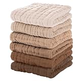 Unnivoll Muslin Cloths for Baby 100% Cotton Muslin Squares Baby Wash Cloth Baby Essentials for Newborn Boys Girls Large 30x30CM Extra Soft and Absorbent 6 Pack - Gradient Coffee