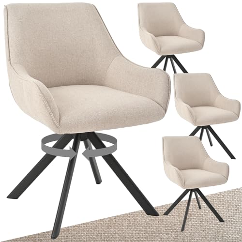 Goeurvant Esszimmerstühle Drehbar 4er Set mit Armlehne – 360°Drehbar Polsterstuhl Leinen Modern Drehstuhl Küchenstuhl mit Metallgestell und Rückenlehne für Esszimmer, Wohnzimmer, Büro, Beige