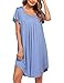 Ekouaer Nachthemd Damen Sexy Kurzarm Schlafshirt Kurz Rundhals Nachthemden Einfarbig Oversize Sleepshirt, Hellblau, XXXL