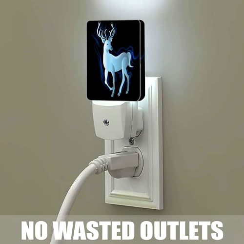 Image of Blue Deer Night Light, Northern Lights Night Lights Plug into Wall Decor for Bedroom, Bathroom, Hallway, Kitchen, Dusk to Dawn Sensor Nightlights for Women Men Room Gifts