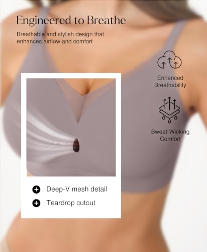Image of Popilush Womens Wireless Push Up Bra Comfortable Supportive Everyday Bra | Support & Lift, No Underwire, Full Coverage, Flexible Fit, V Mesh Crossover, Soft Breathable Fabric, All Day Comfort