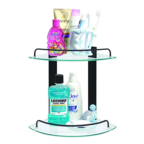Modona Double Corner Glass Shelf With Rail – Rubbed Bronze - 5 Year Warrantee #TOP1