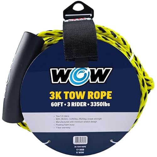 Wow Sports Tow Rope for Towable Tubes - 60 ft - 16-Strand Braided Polypropylene