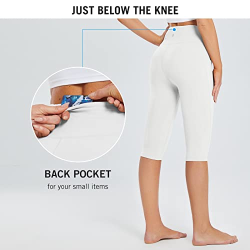 Baleaf Women's High Waisted Capris Casual Summer Knee Length Leggings Petite Yoga Casual Workout Exercise Capris With Pockets White L #TOP1